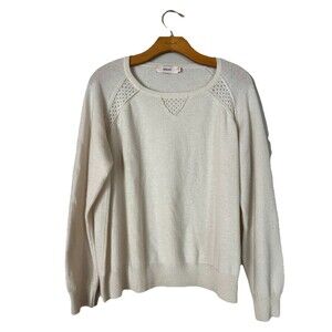 Opaque Ivory 100% Cashmere Sweater, Crew Neck, Raglan Sleeve Accent, Women Large